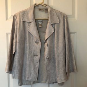 Versatile light-silver metallic jacket Sz.2 with matching sleeveless top Sz 1.